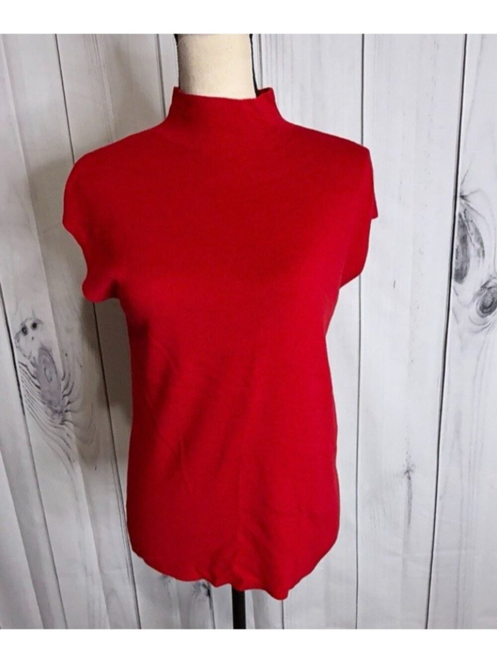 Ann Taylor Petite Sz LP Mock Neck Sleeveless Knit Top Sweater Red Capsule